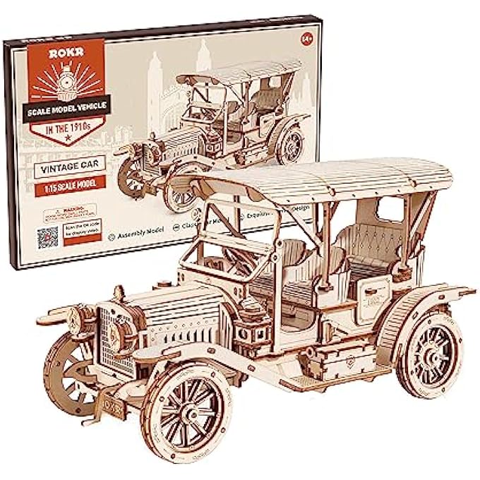 3D PUZZLE WOODEN MODEL KIT CAR FOR ADULT MODEL BUILDING KITS, MODEL KITS FOR ADULTS TO BUILD, CHRISTMAS BIRTHDAY GIFTS FOR TEENS AND ADULTS, VINTAGE CAR - Image 1